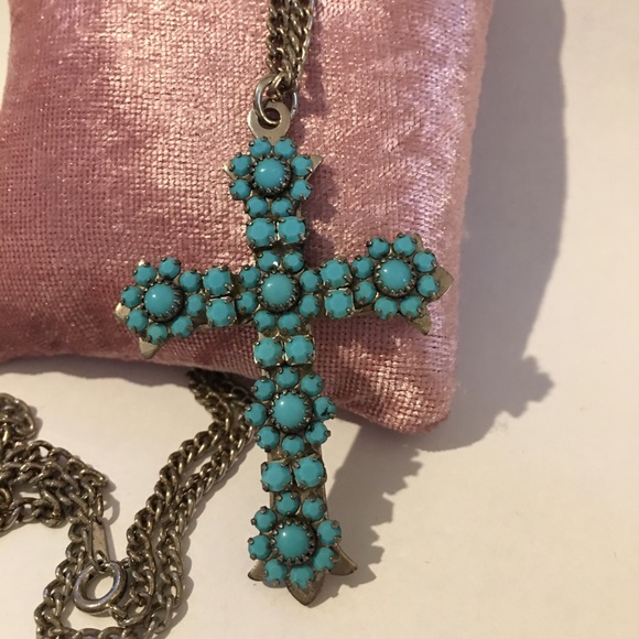 Imitation turquoise cross pendant - Picture 5 of 6